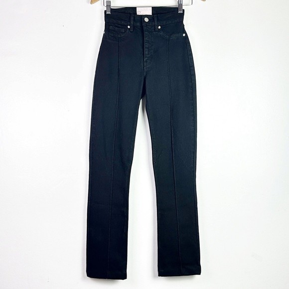 REVICE Denim Avalon Flare Jeans Size 23 High Rise Cut Out Raw Hem Black - Picture 2 of 15